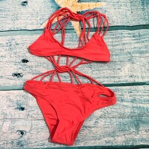 Strappy pink swimsuit